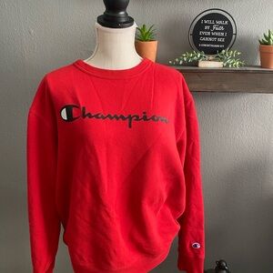 Champion Red Crewneck Sweater with Classic Logo